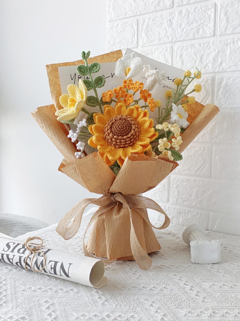 Radiant Warmth: Vibrant Multi-Color Hand-Knitted Bouquet | A Bundle of Sunshine