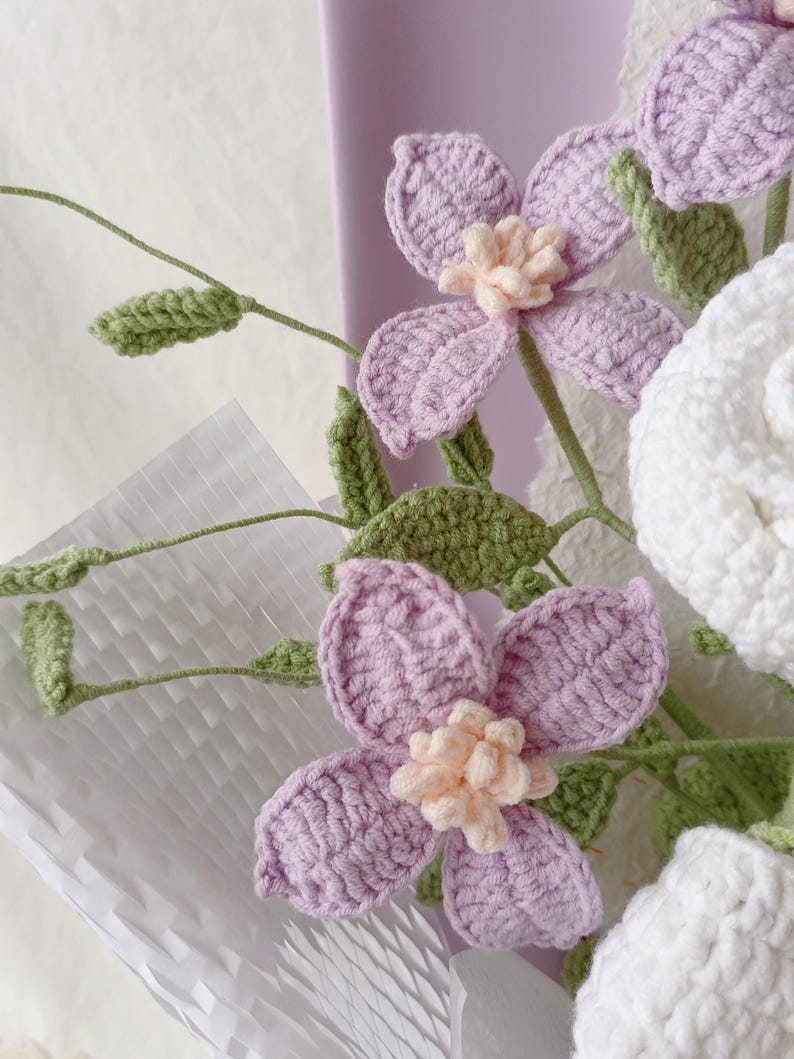 Purple Symphony: Elegant Hand-Knitted Bouquet | A Timeless Floral Masterpiece