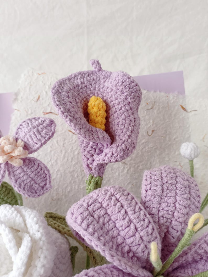 Purple Symphony: Elegant Hand-Knitted Bouquet | A Timeless Floral Masterpiece