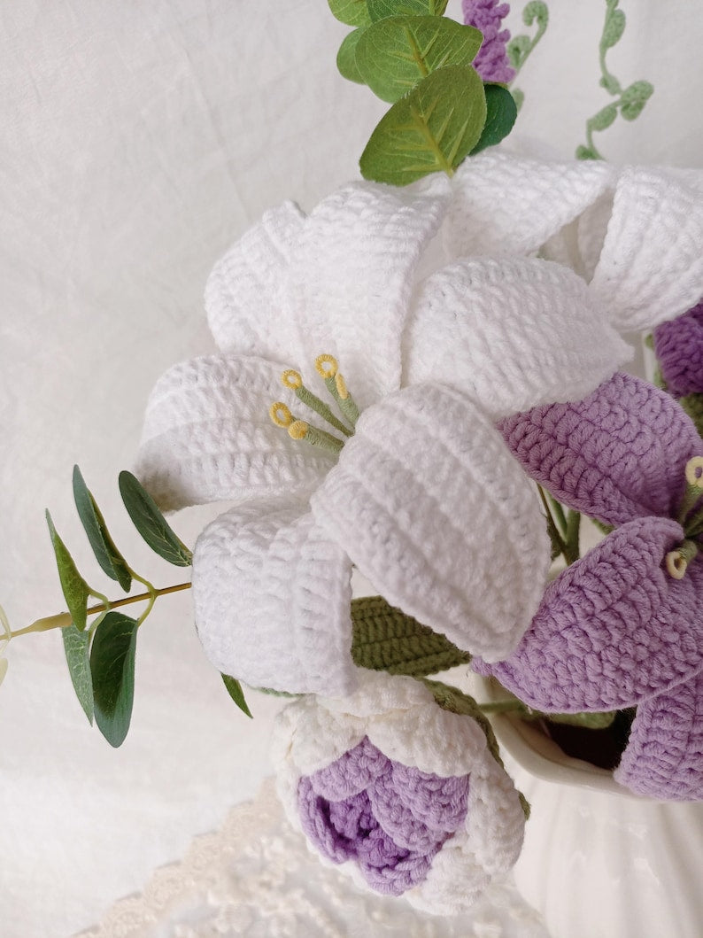 Aurora Purple: Dreamy Hand-Knitted Bouquet