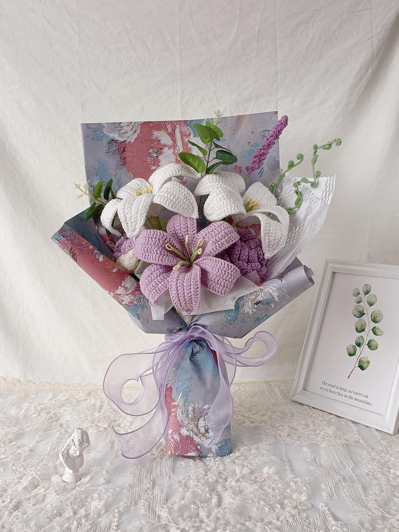 Aurora Purple: Dreamy Hand-Knitted Bouquet