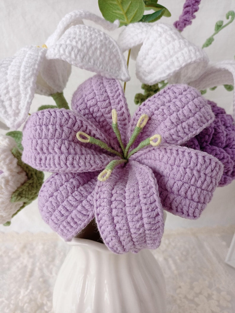 Aurora Purple: Dreamy Hand-Knitted Bouquet
