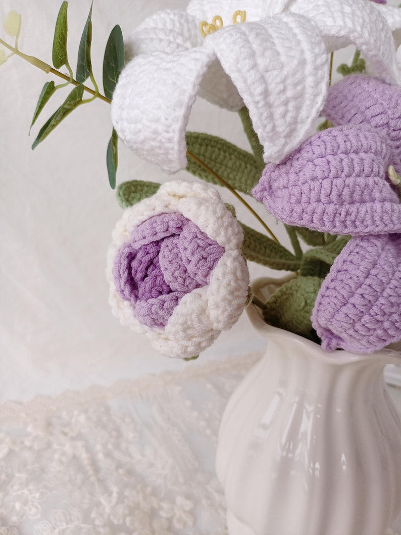 Aurora Purple: Dreamy Hand-Knitted Bouquet