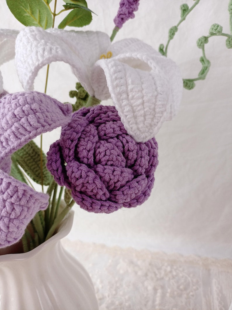 Aurora Purple: Dreamy Hand-Knitted Bouquet