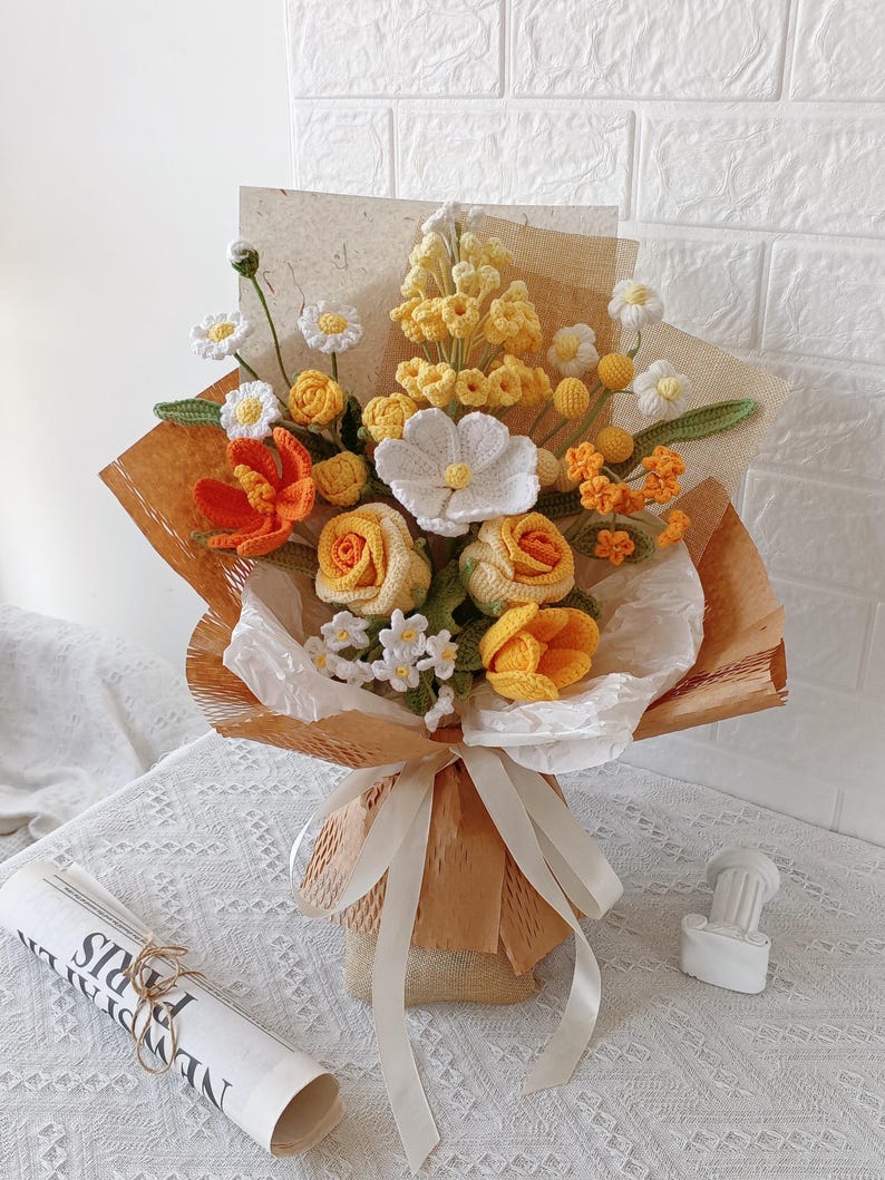 Autumn Whispers: Vintage Orange-Brown Crochet Floral Art