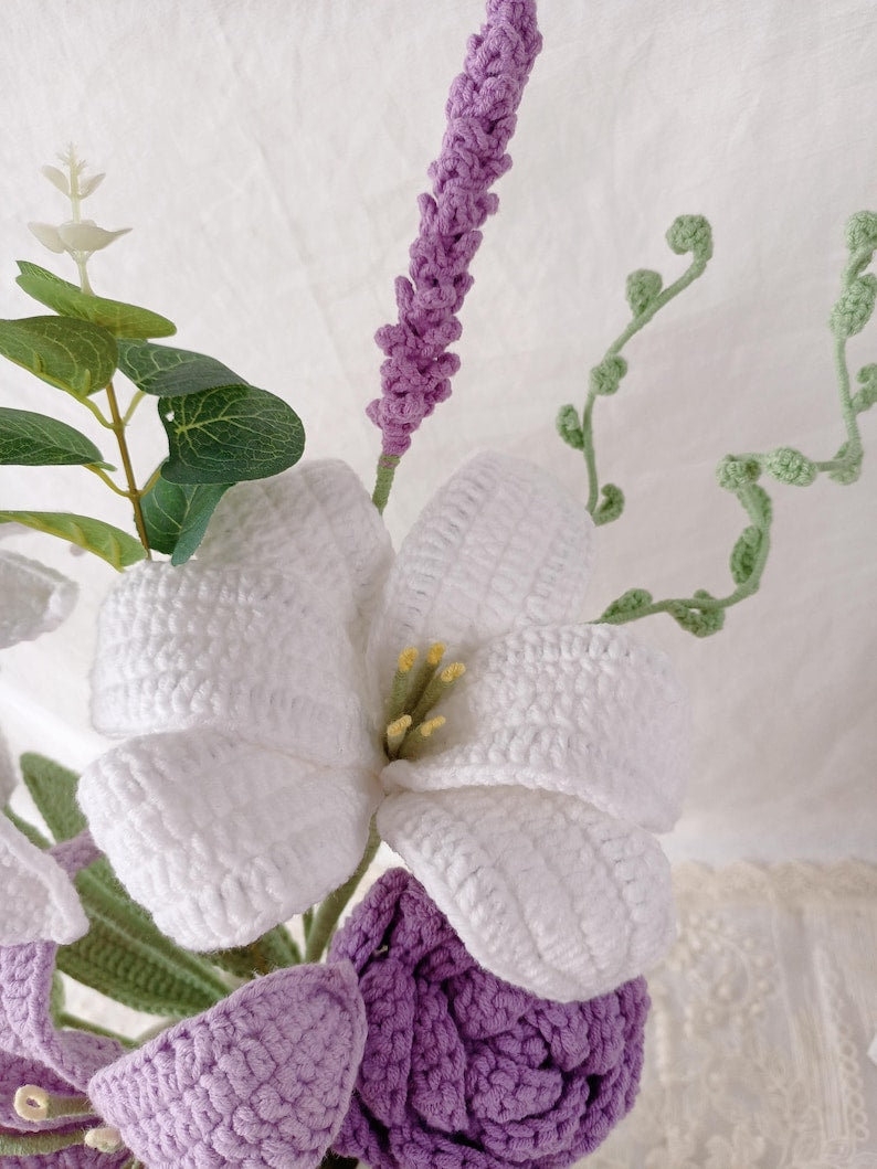 Aurora Purple: Dreamy Hand-Knitted Bouquet