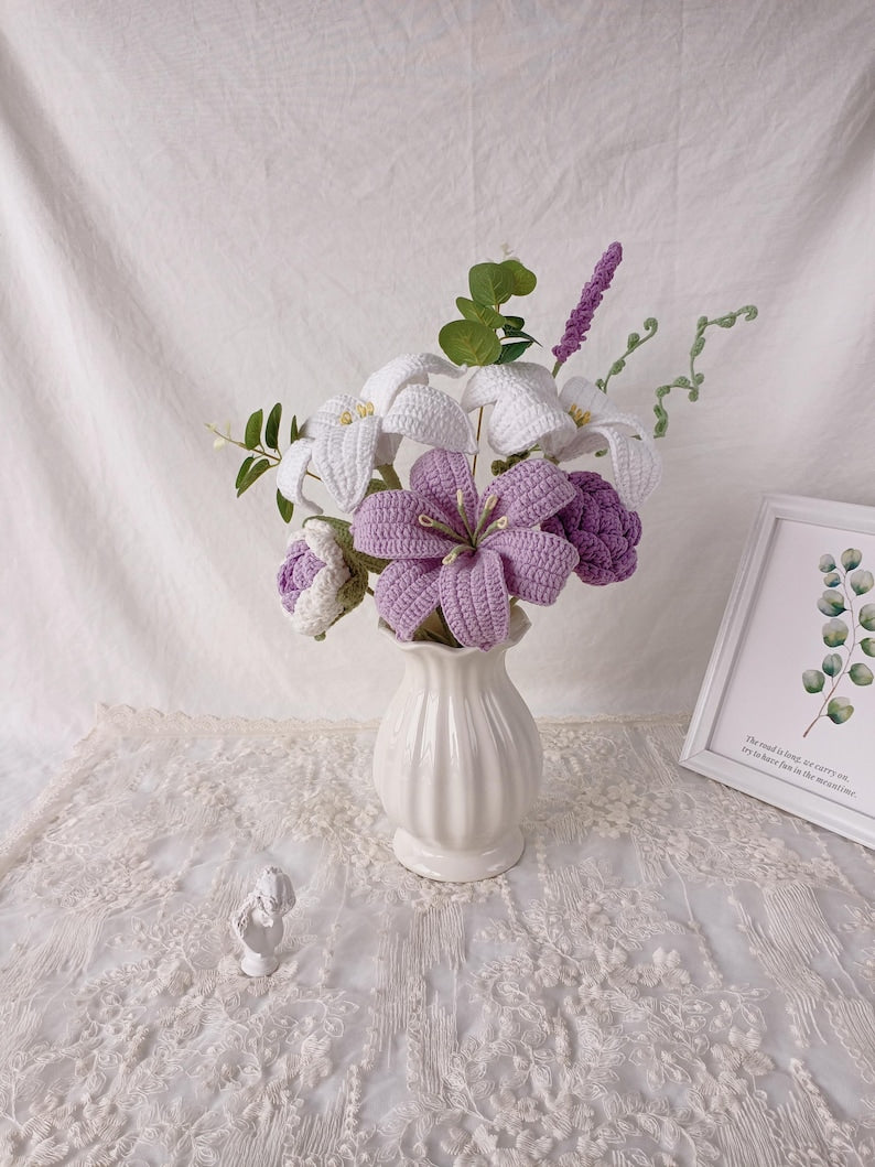 Aurora Purple: Dreamy Hand-Knitted Bouquet