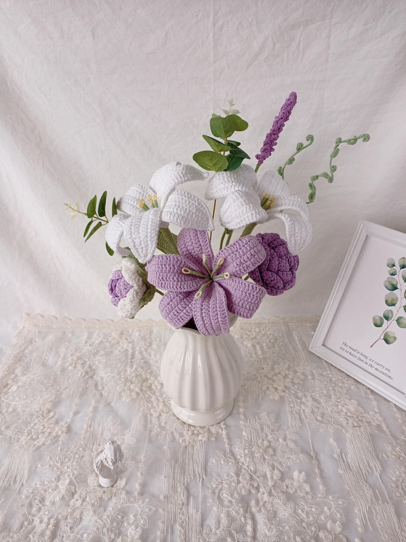 Aurora Purple: Dreamy Hand-Knitted Bouquet