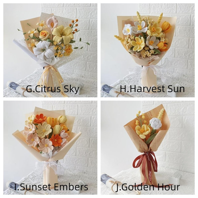 Sunkissed Harmony: Orange & White Hand-Knitted Bouquet | Everlasting Floral Art