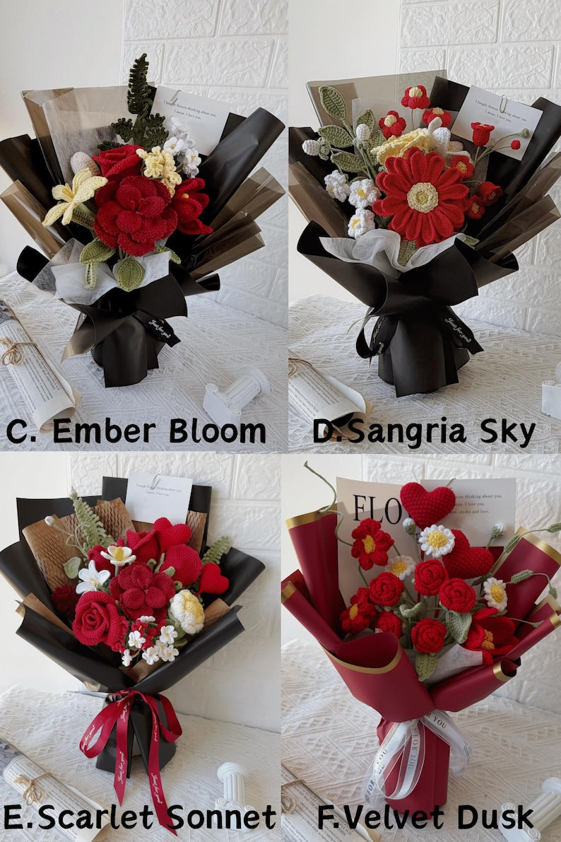 Crimson Devotion: Classic Hand-Knitted Red Roses | An Everlasting Symbol of True Love