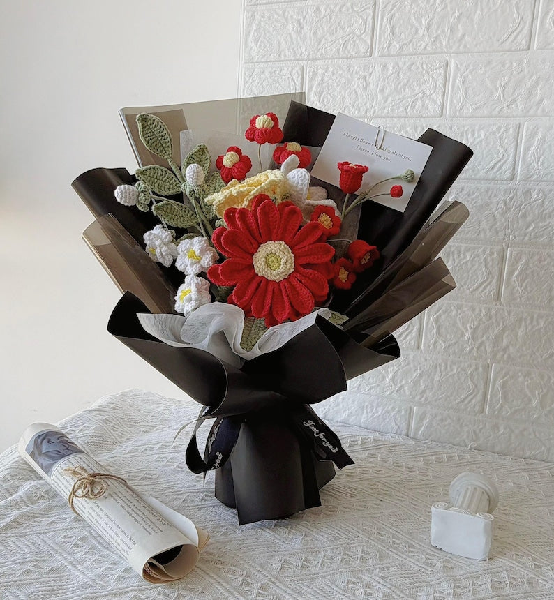 Crimson Devotion: Classic Hand-Knitted Red Roses | An Everlasting Symbol of True Love